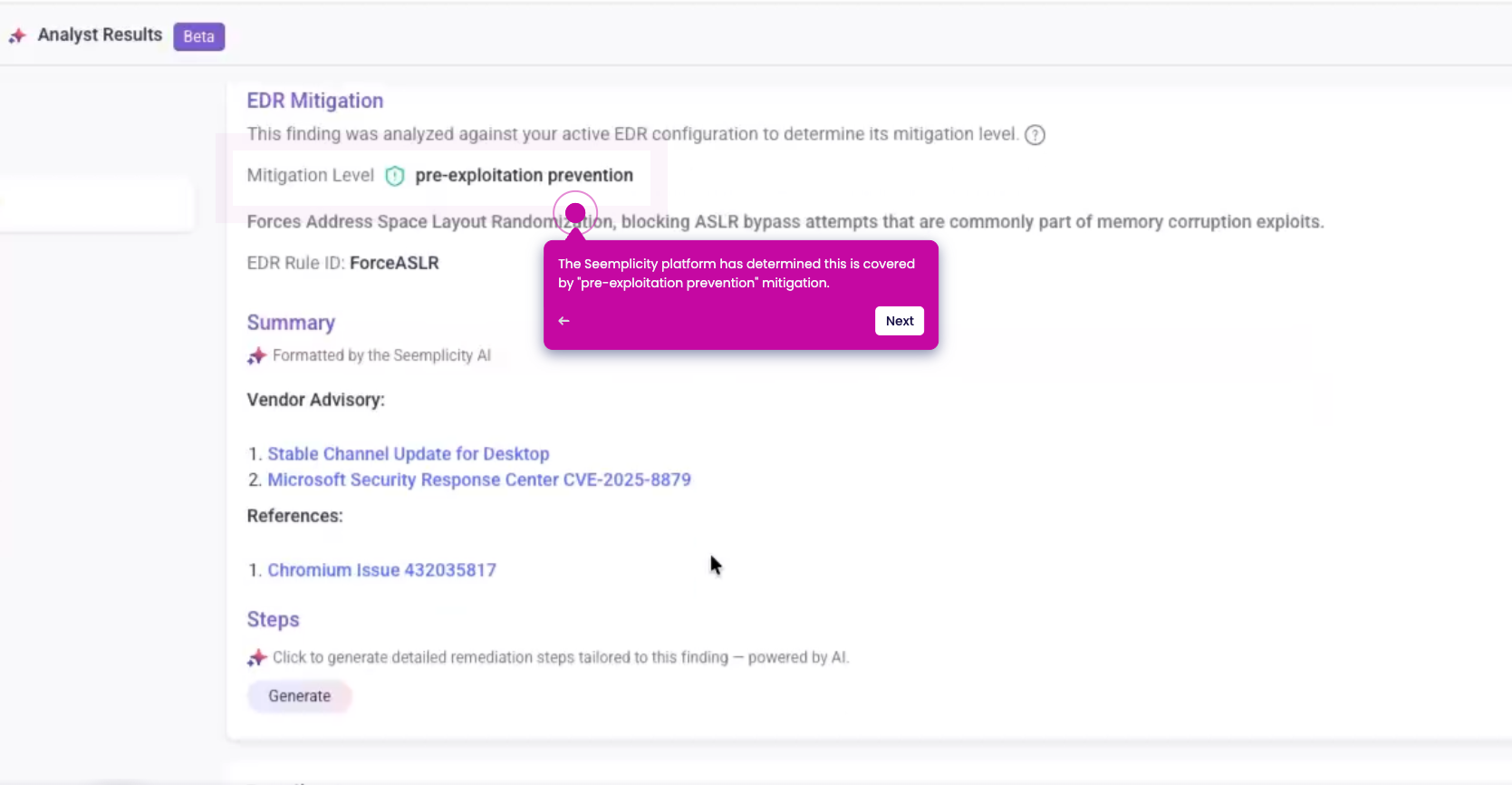 Image showing EDR mitigation of a vulnerability